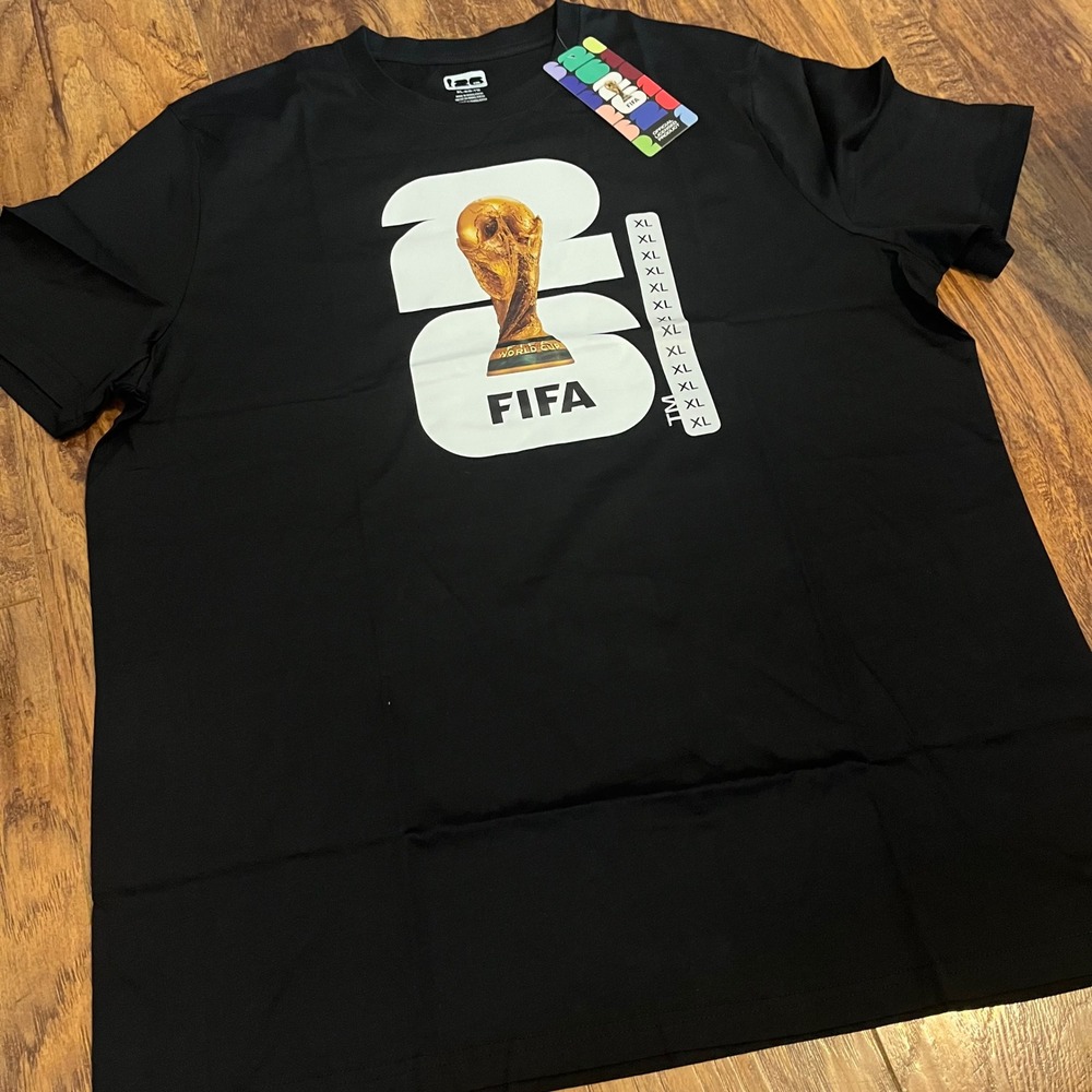 NEW Official FIFA World Cup 2026 Men's Black Stacked 26 Trophy Graphic Tee XL